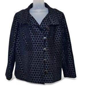 Chico’s Raised Dot Mid Length Jacket Blazer Black Size 2